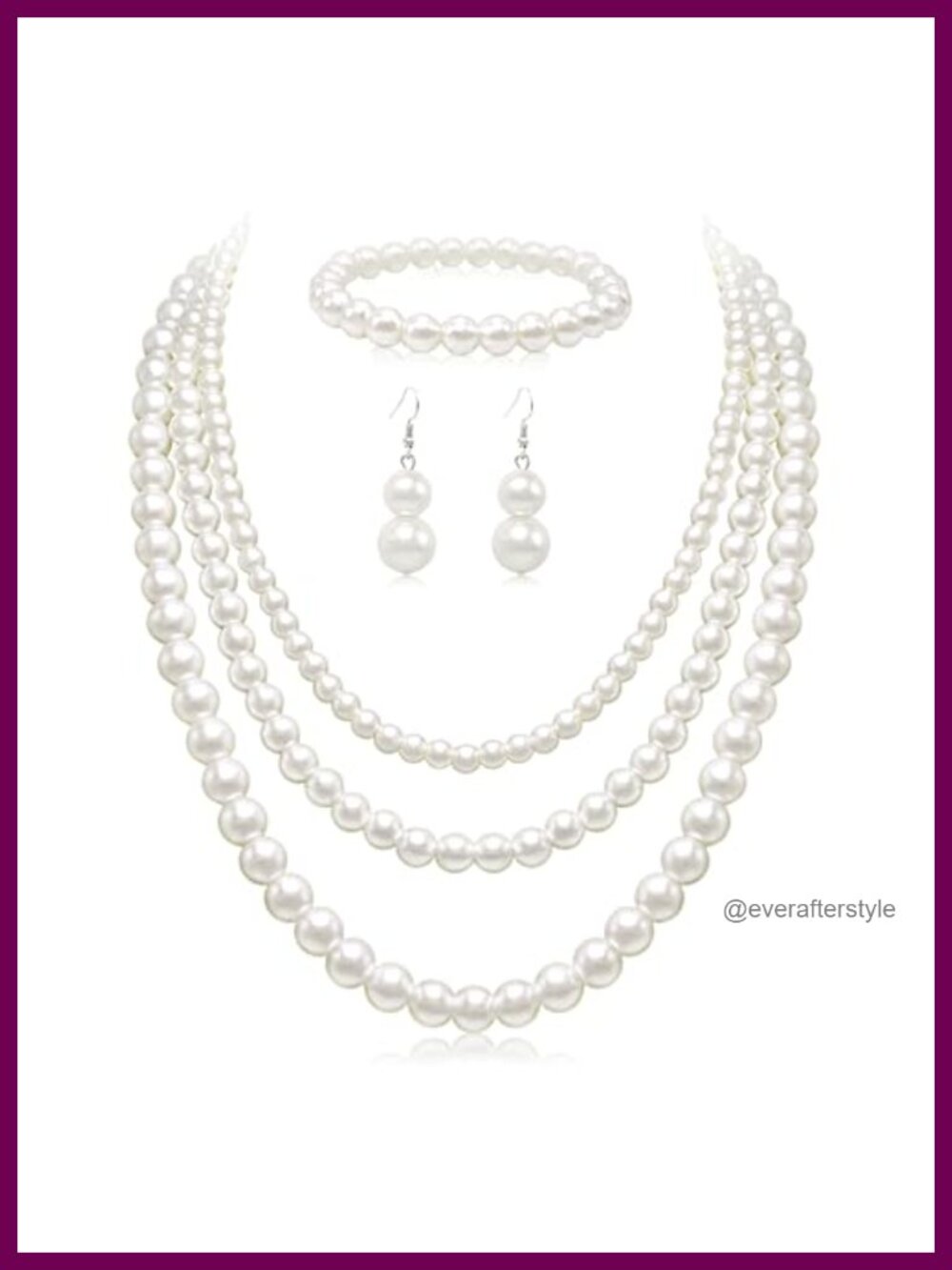 Faux Pearl Beads Strand Necklace Earring Bracelet Set Costume Jewelry